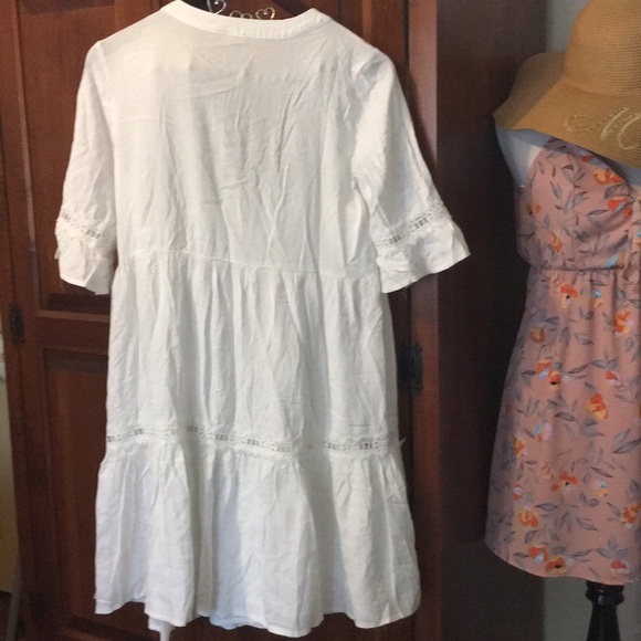 White Lace Insert VNeck Dress - Picture 3 of 5